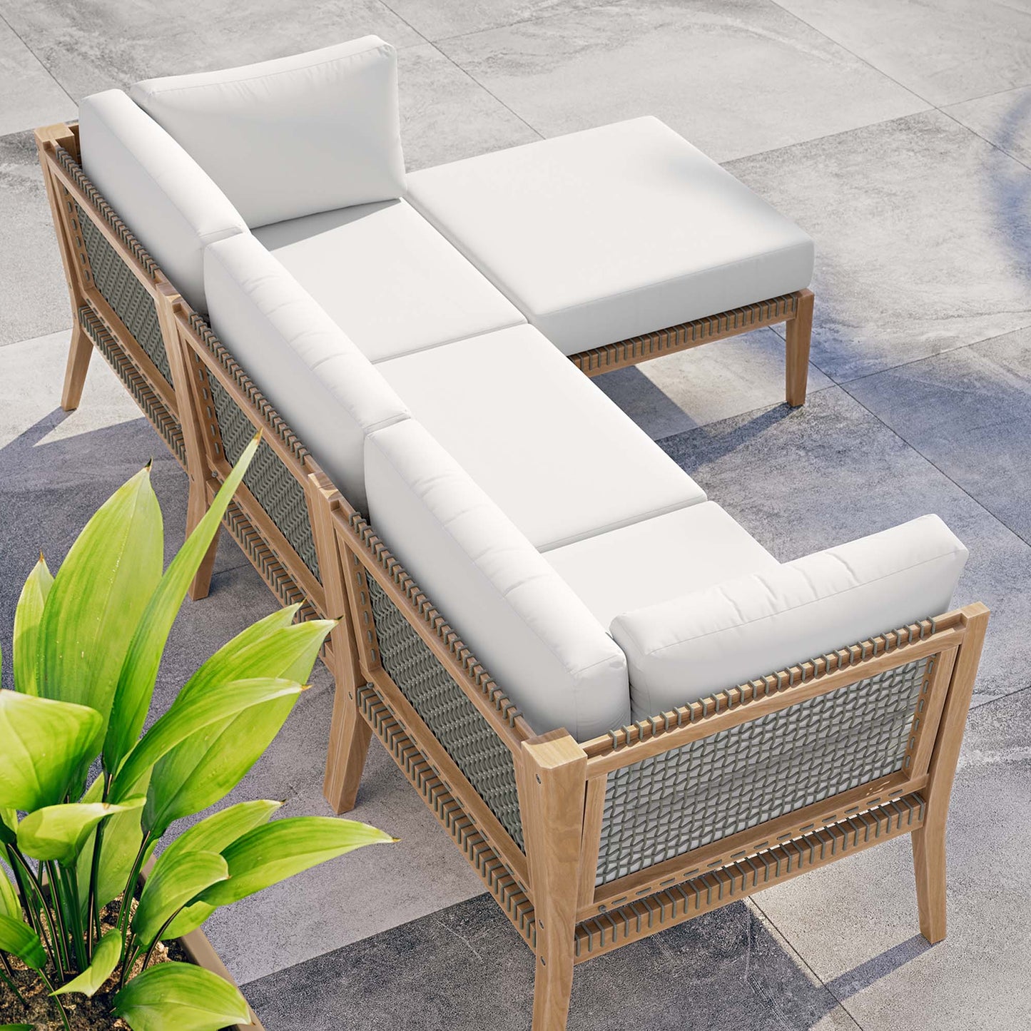 Clearwater 4-Piece Outdoor Patio Teak Wood Sectional Sofa