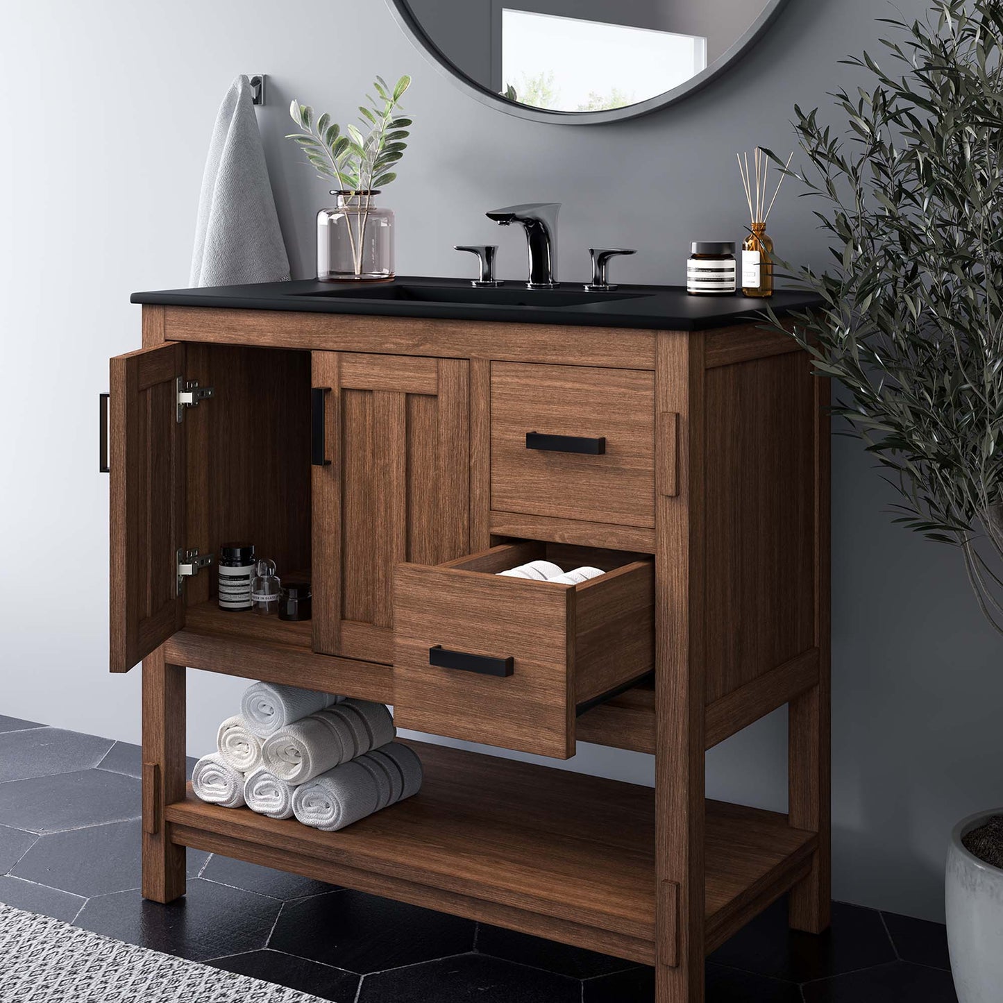 Mueble de baño de madera Ashlyn de 36" (lavabo no incluido) de Modway