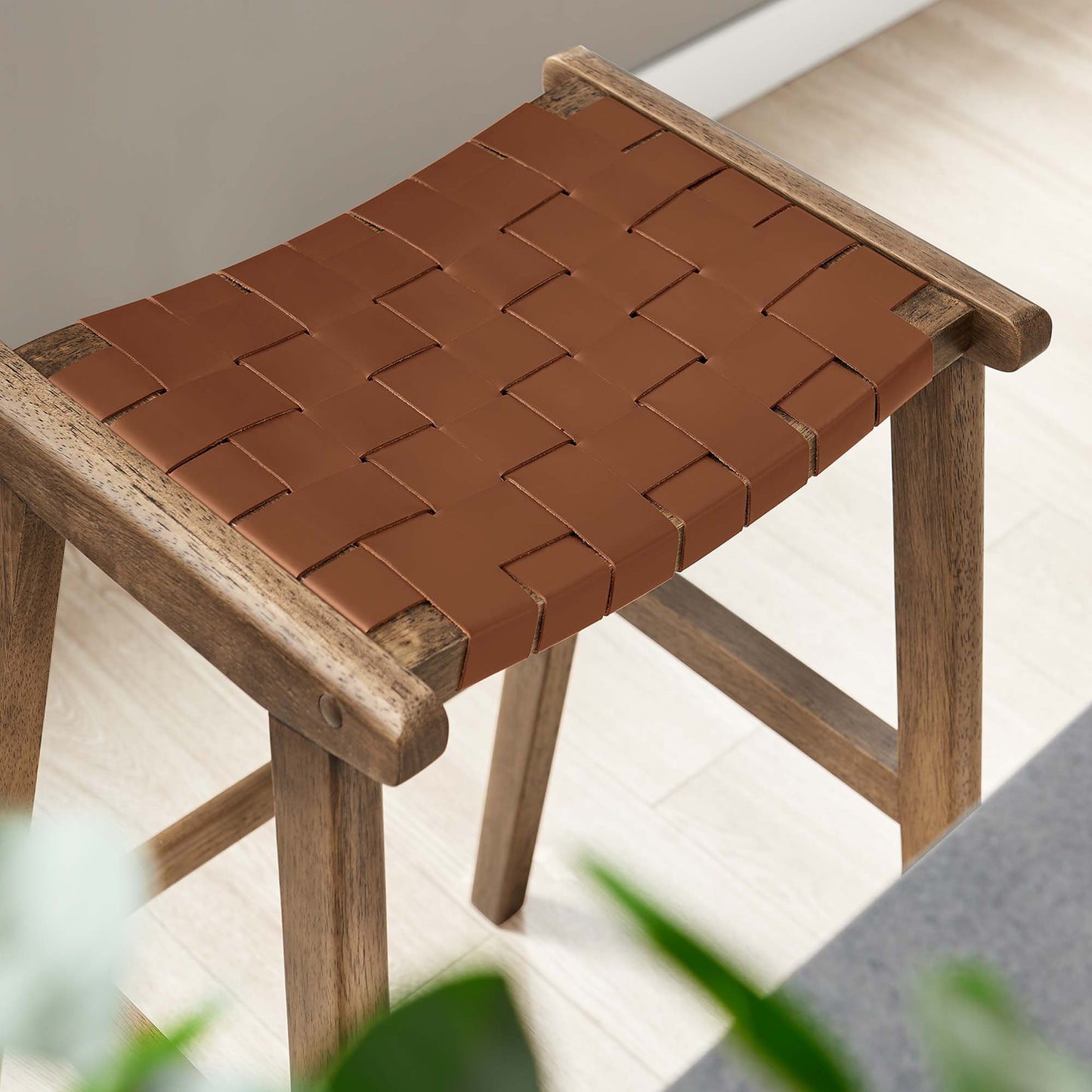 Ensemble de 2 tabourets de bar en cuir et bois Saoirse