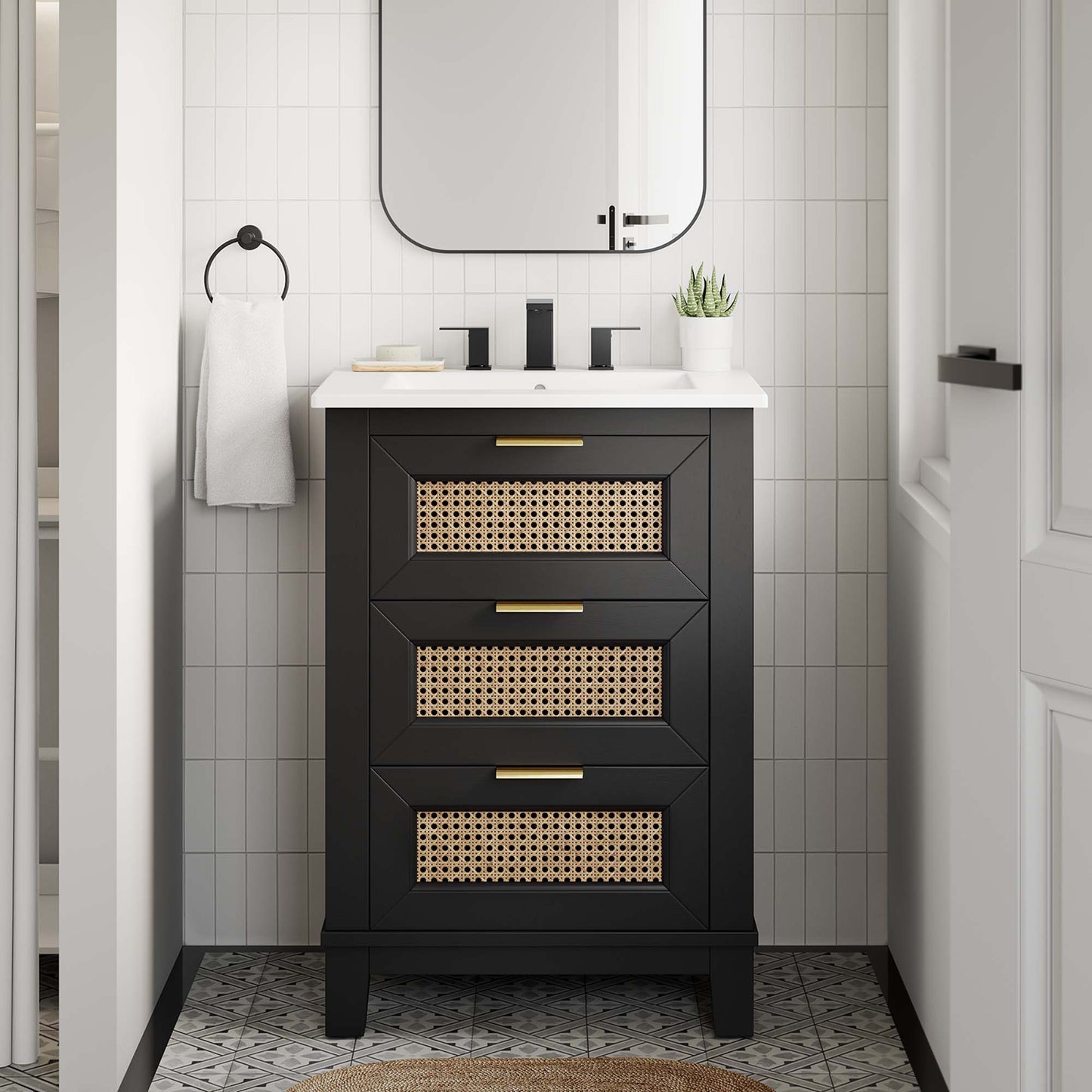 Mueble de baño Dixie de madera maciza de 24" (lavabo no incluido) de Modway