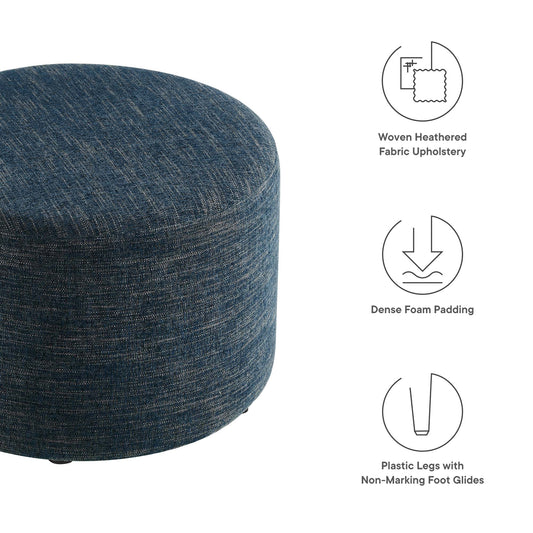 Grand pouf rond rembourré en tissu chiné tissé Callum de 23 po