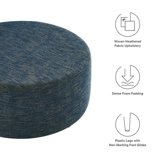 Grand pouf rond rembourré en tissu chiné tissé Callum de 96 cm