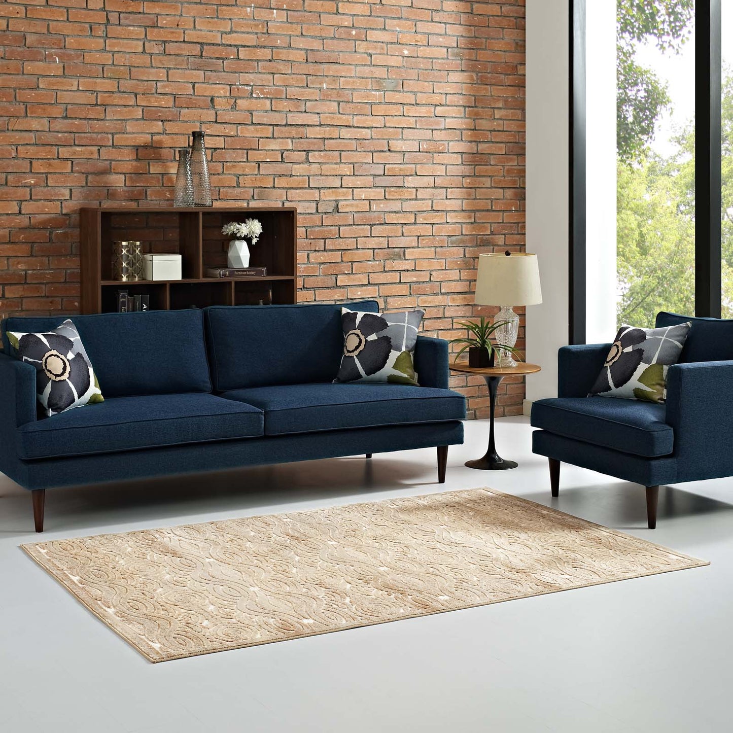 Tapis Kennocha rustique vintage à motifs abstraits de vagues 5 x 8