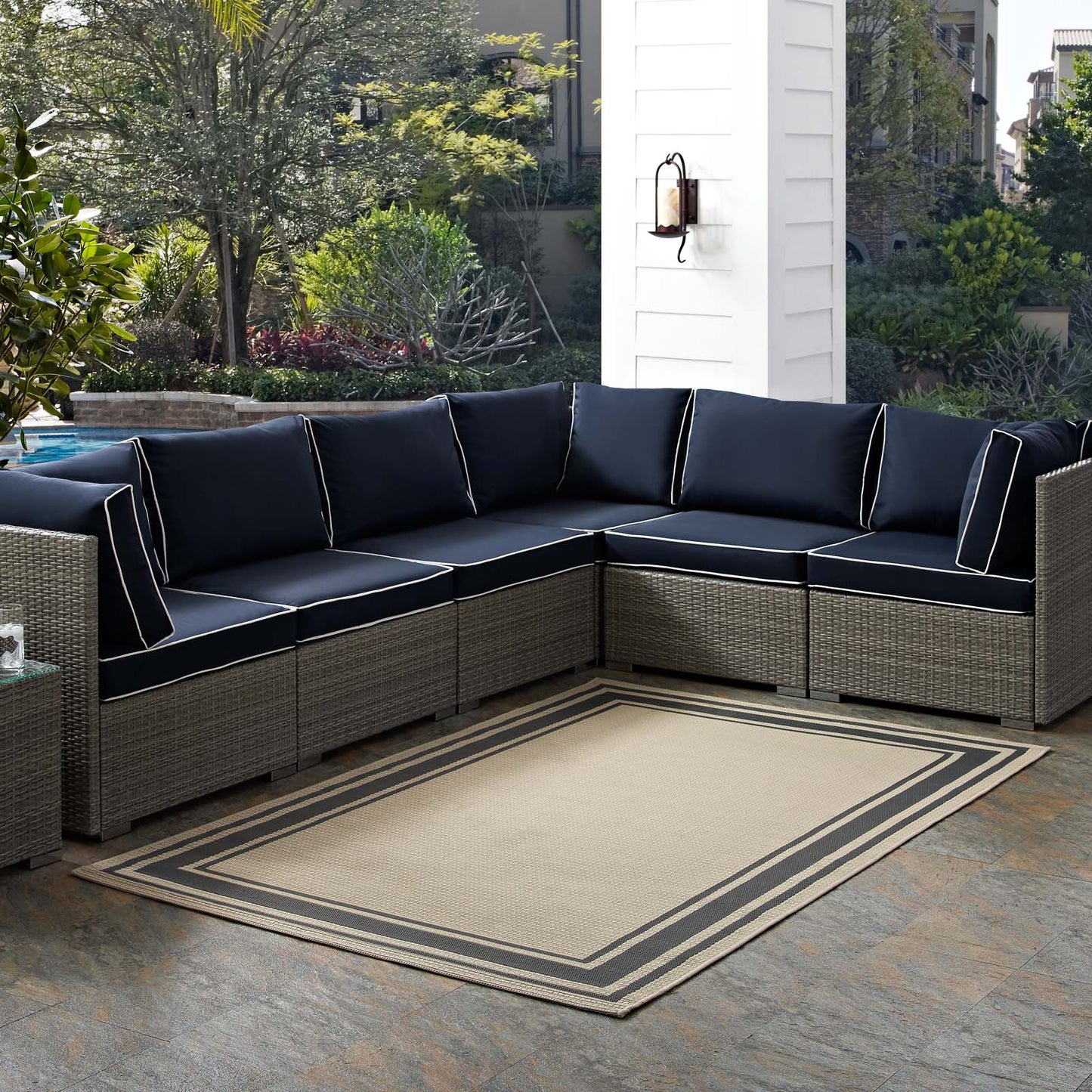 Alfombra de 5 x 8 pulgadas para interior y exterior con borde liso de Modway