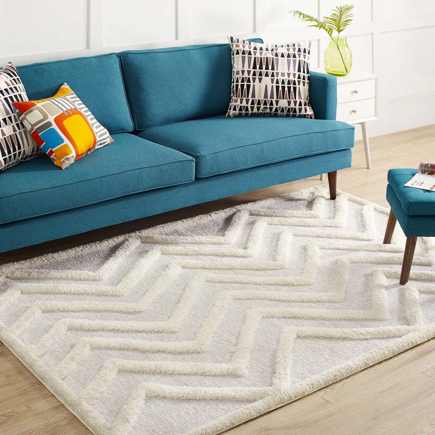 Tapis à poils longs abstrait à chevrons Whimsical Pathway 5x8