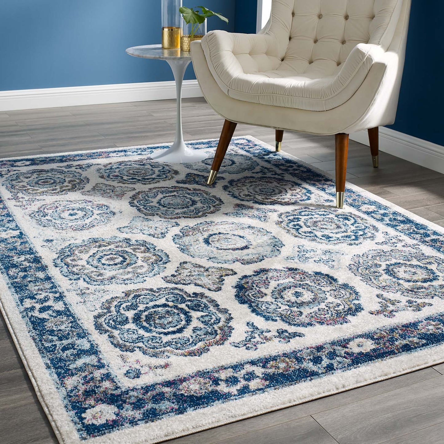 Tapis marocain à motif floral vieilli Entourage Odile 5x8