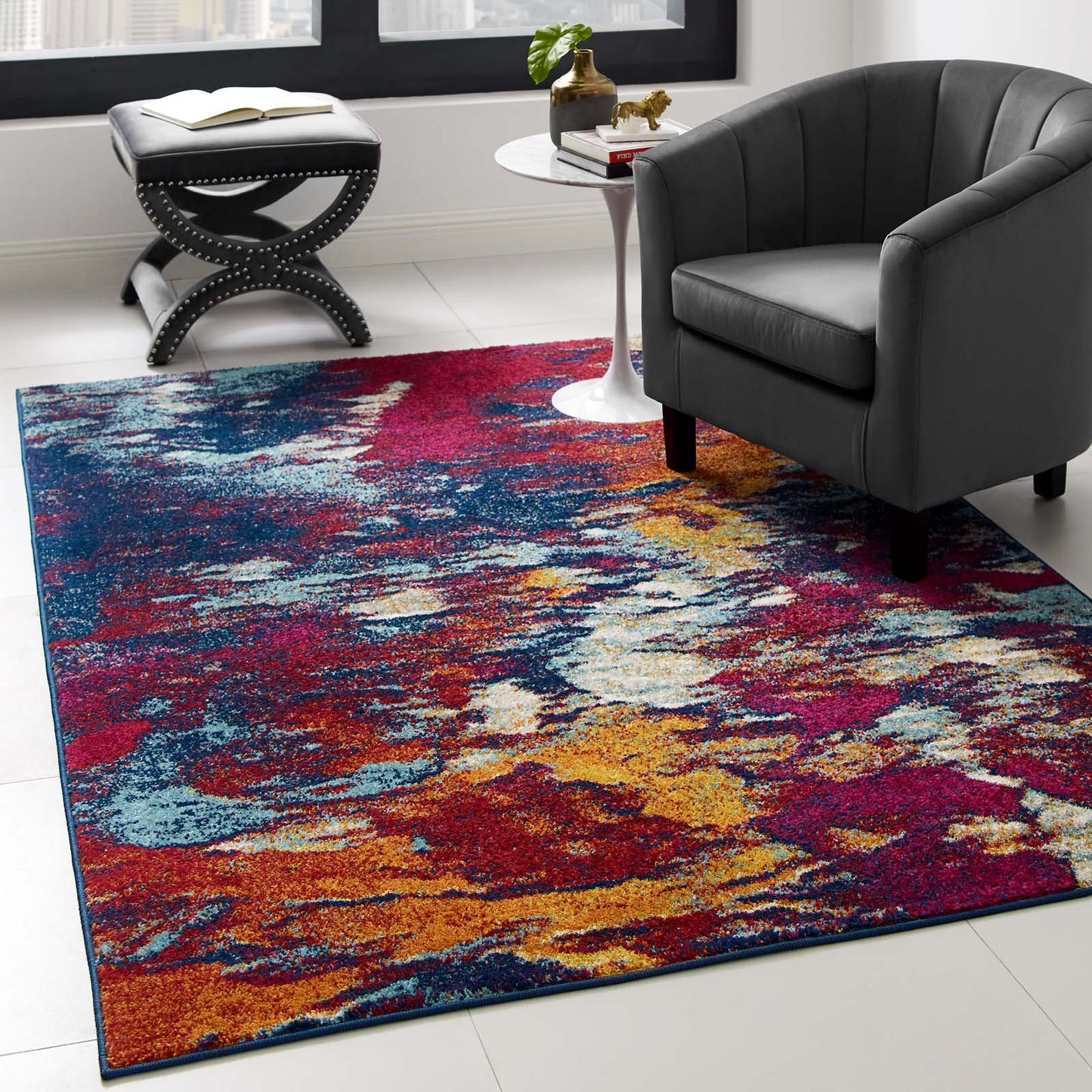 Tapis contemporain abstrait à motif feuillage Entourage 5x8