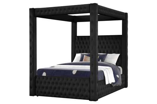 luxurious Four-Poster Full 4 Pc Bed Made with Wood in Black