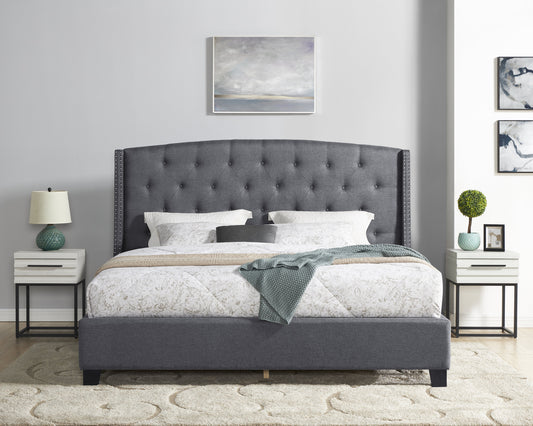 Ensemble de chambre à coucher rembourré 3 pièces Belize, lit capitonné à oreilles avec deux tables de nuit blanches