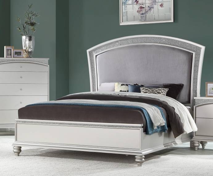 Lit king size ACME Maverick Eastern, tissu et platine (1 ensemble/3 unités) 21797EK