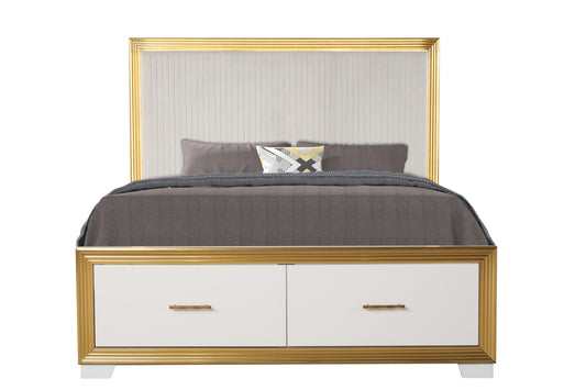 Ensemble de chambre à coucher king size de style contemporain 4 pièces en bois et finition dorée