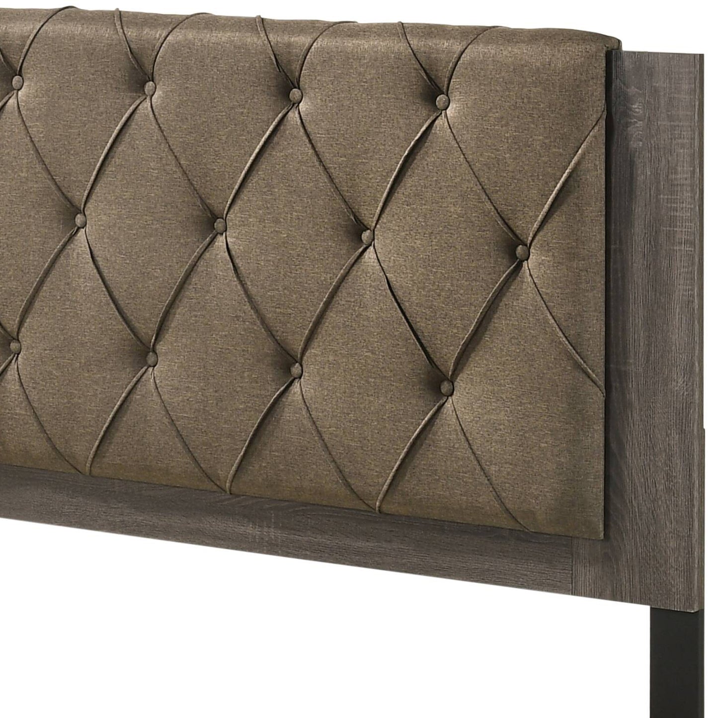 Lit Queen ACME Avantika, tissu et chêne gris rustique 27680Q