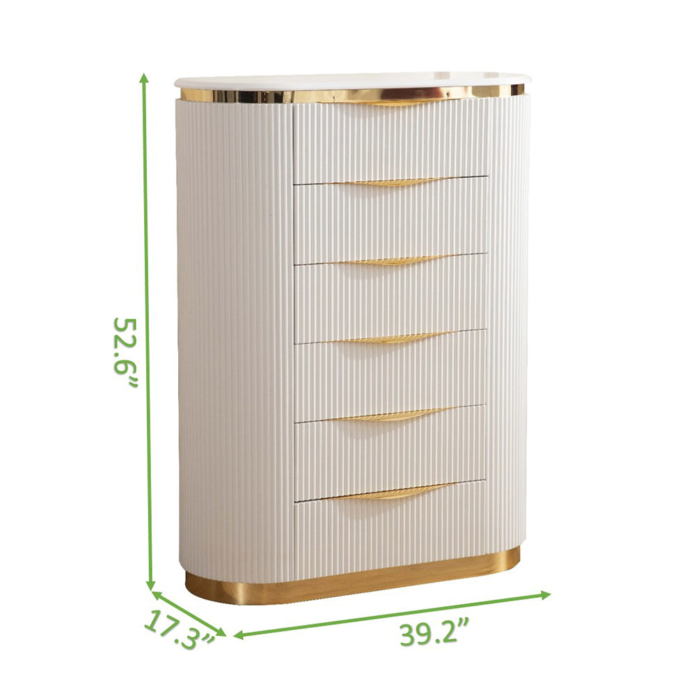 Ensemble Queen 6 pièces avec rembourrage détaillé en or et bois blanc