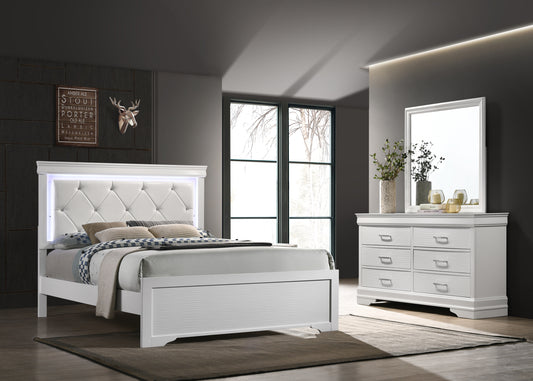 Twin 4 Piece LED Bedroom set made with Wood in White