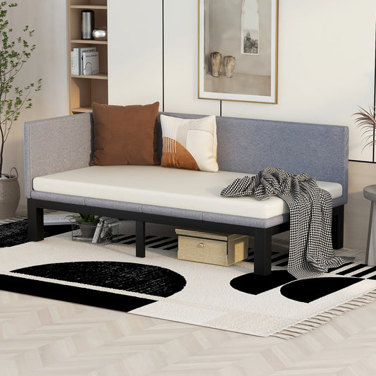 Cadre de lit de repos/canapé-lit rembourré pour lit simple en lin gris