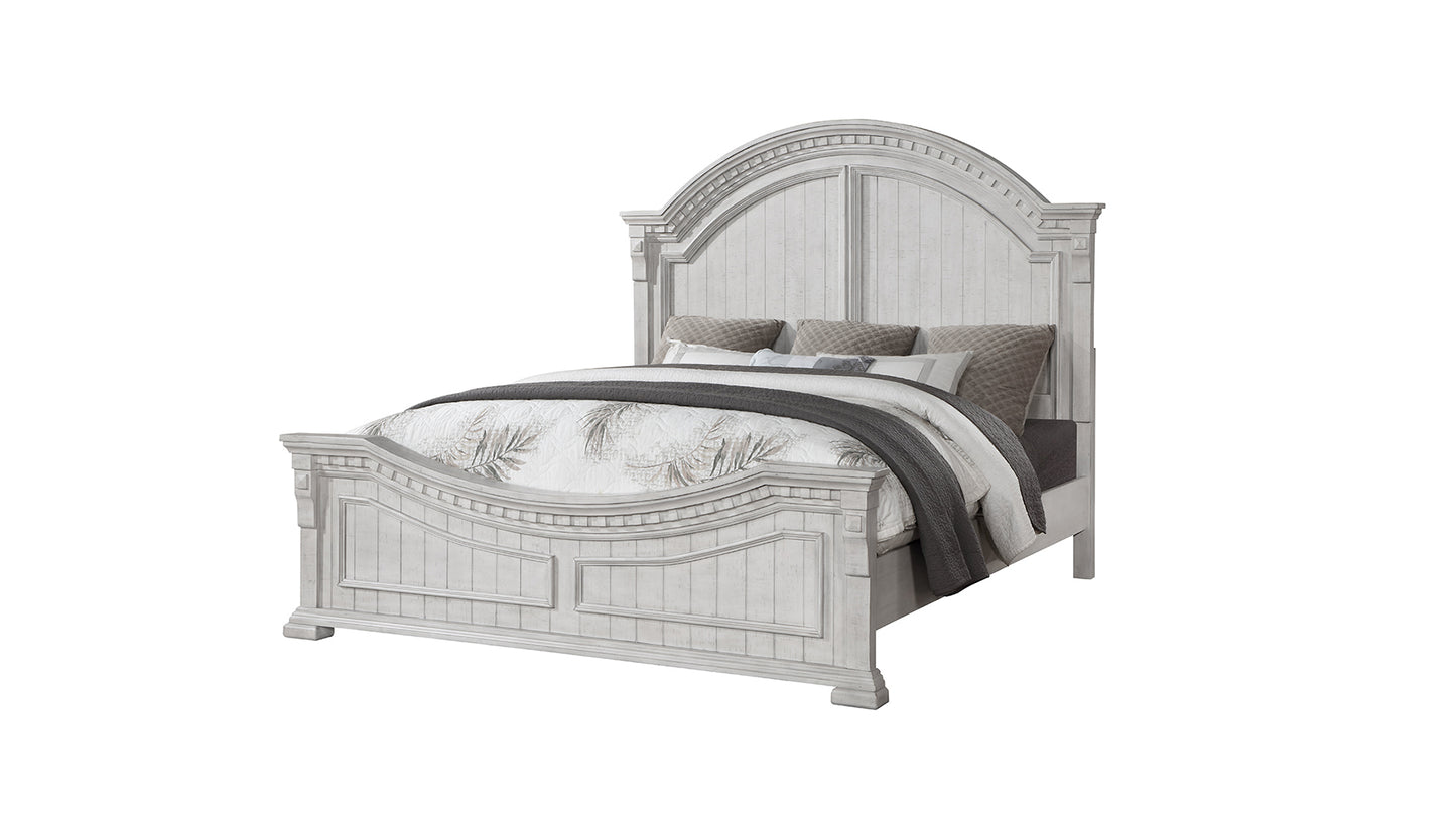 Juego de dormitorio de estilo transicional de 5 piezas tamaño queen fabricado con madera en color blanco antiguo