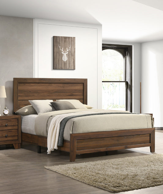 Brown Cherry Finish Fabric 1pc Full Size Panel Bed Beautiful Wooden Bedroom Furniture Contemporary Style