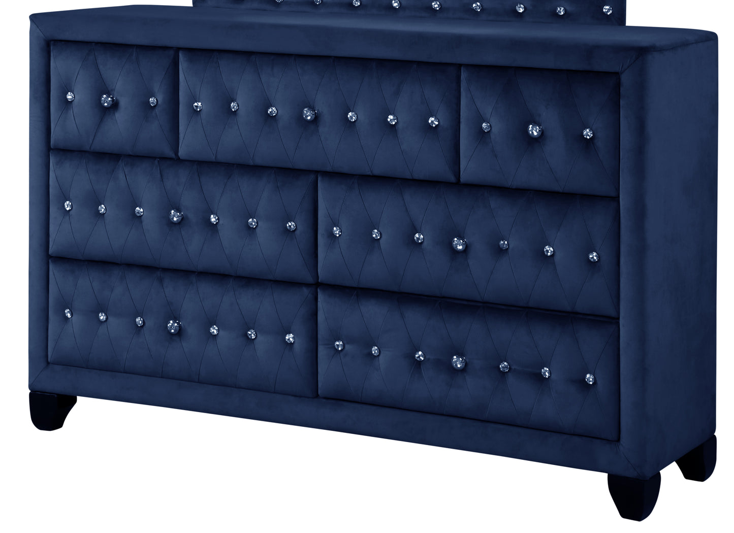 Modern Style Crystal Tufted King 5PC Bed room set Made with wood in Blue