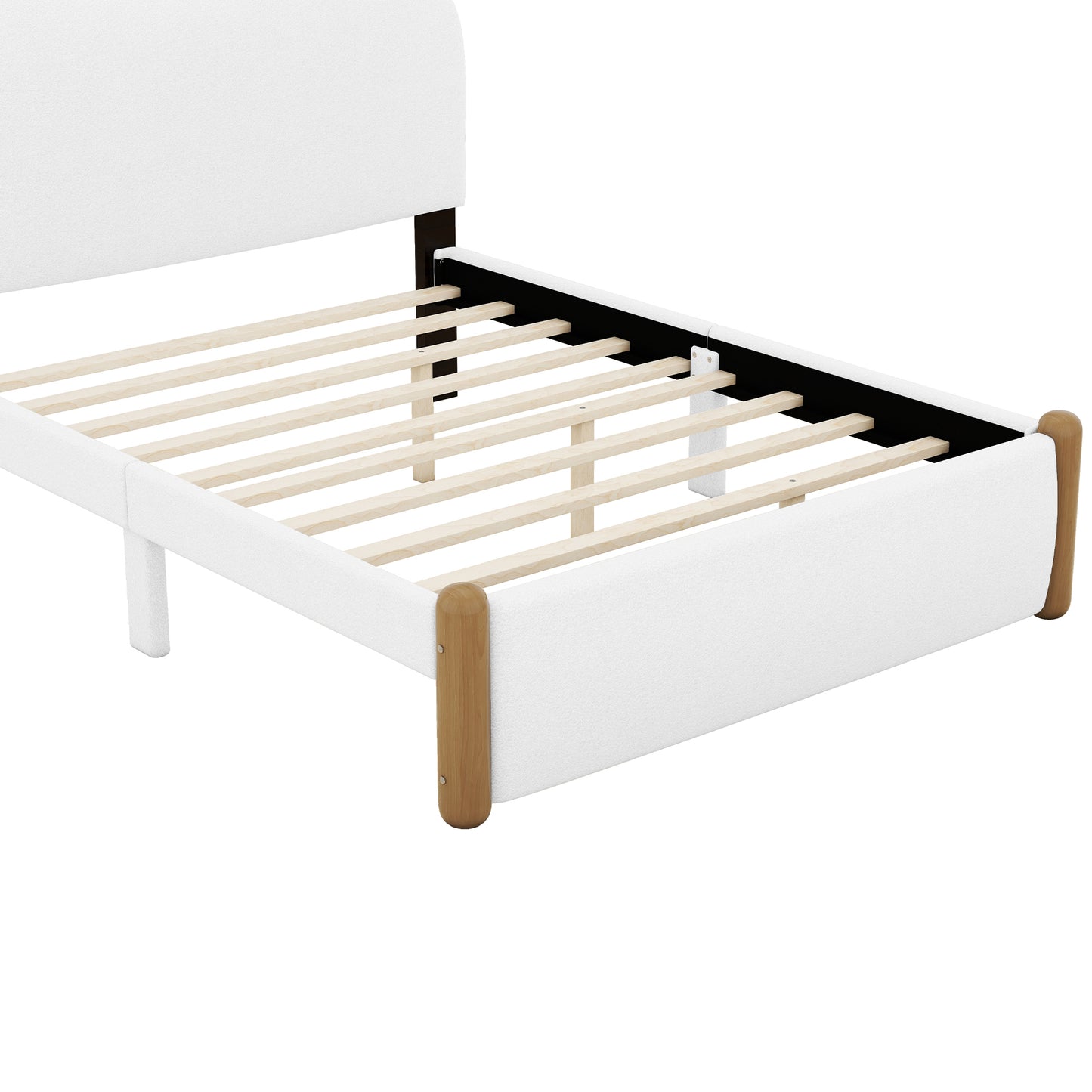 Full Size Upholstered Platform Bed with Wood Supporting Feet, White