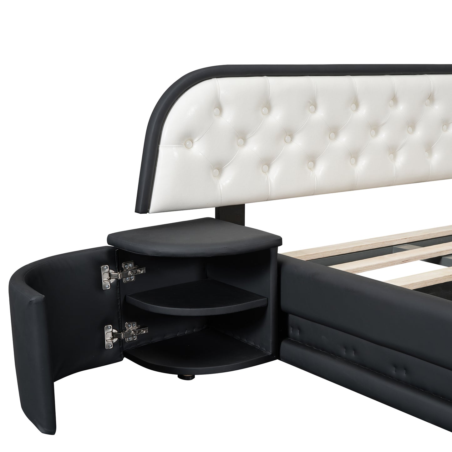 Queen Size Storage Upholstered Tufted Hydraulic Platform Bed with 2 Nightstands and USB, Black