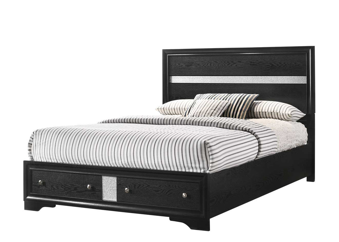 Traditional Style Full 4 Piece Storage Bedroom set made with Wood in Black