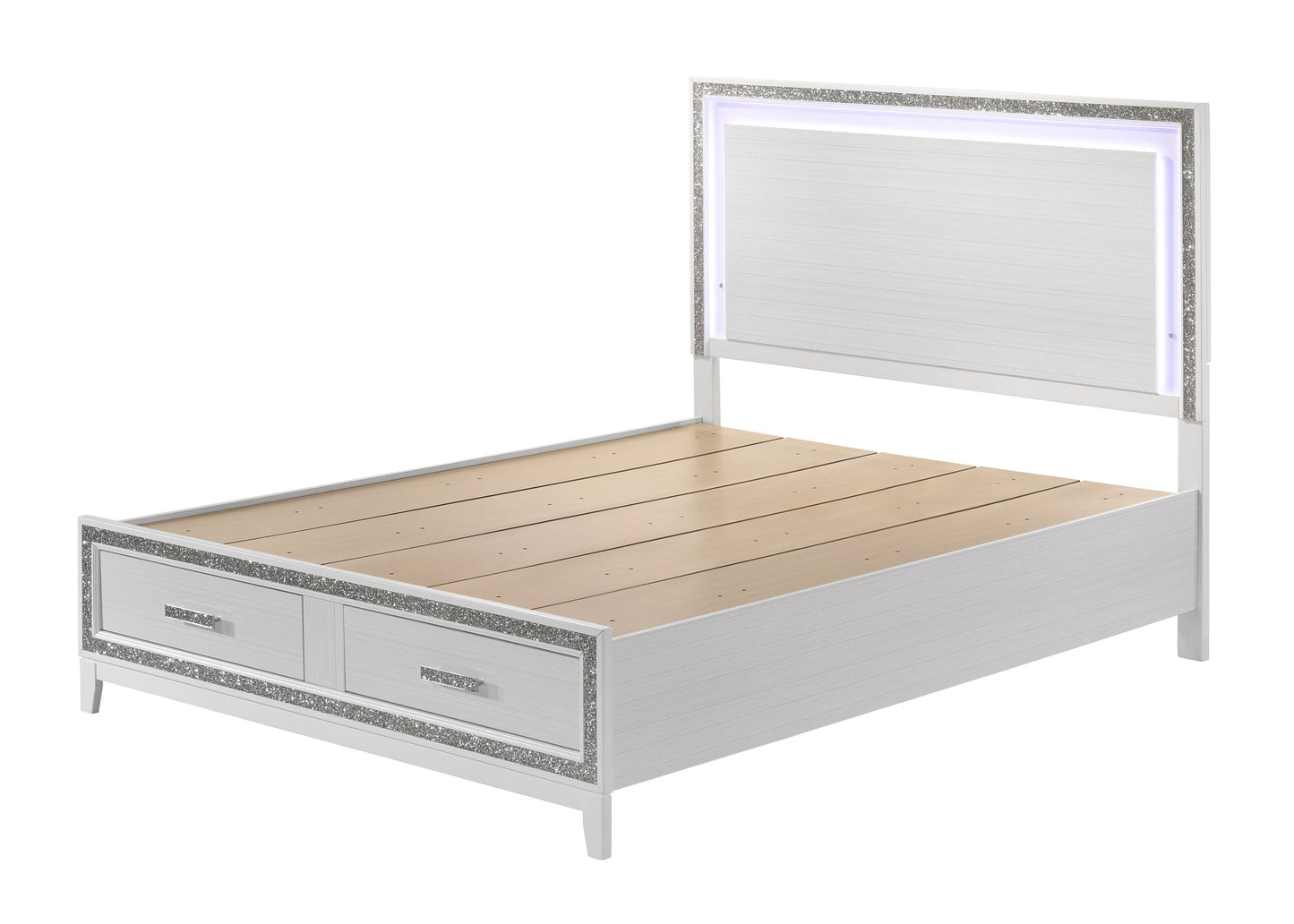 ACME Haiden Eastern King Bed w/Storage, LED & White Finish BD01742EK