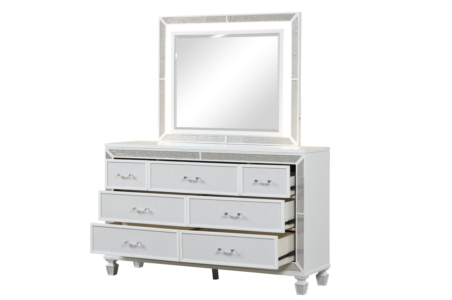 Crystal King 4 Pc Storage Wood Bedroom Set finished in White