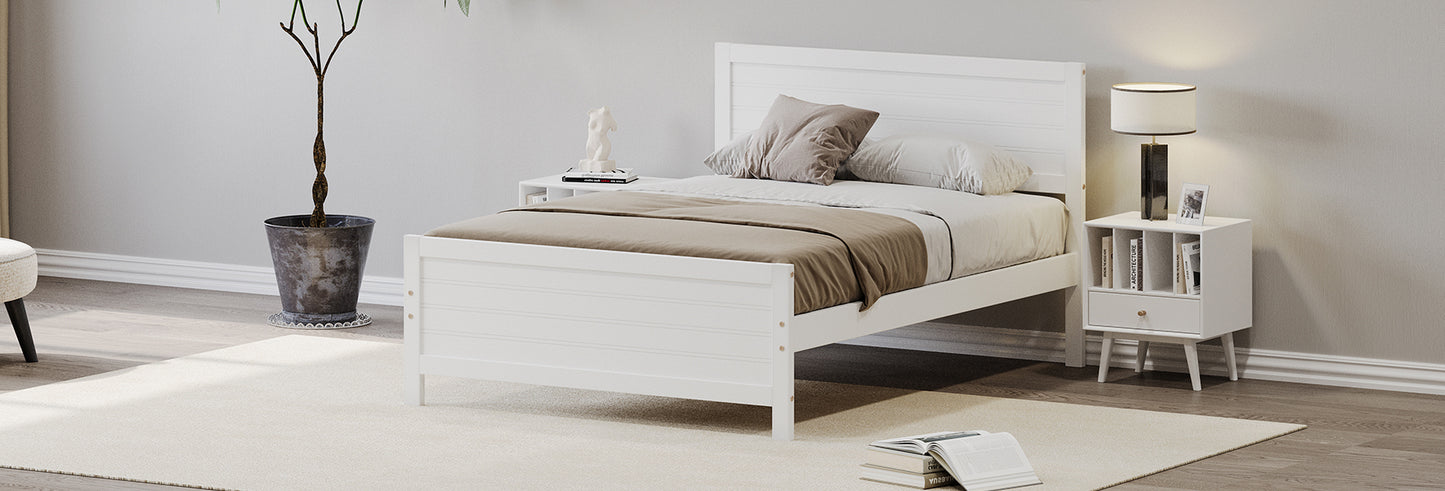 Wood Platform Bed Frame with Headboard, Mattress Foundation with Wood Slat Support, No Box Spring Needed, Full Size, White