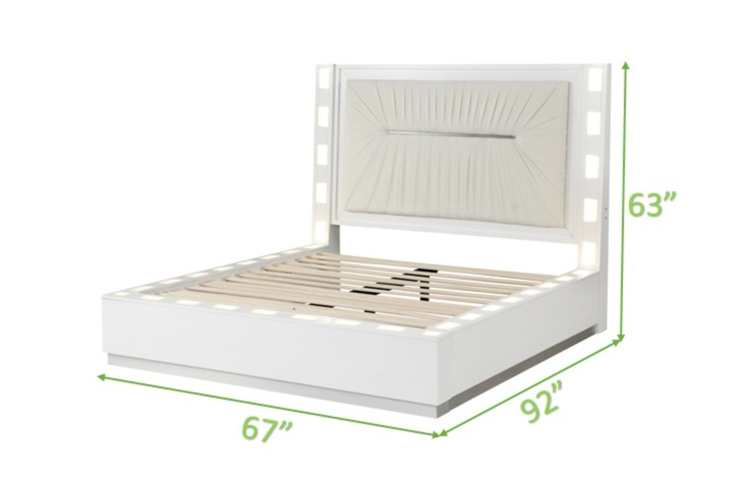 Juego de dormitorio Queen de 4 piezas con luces LED fabricado con madera en color blanco lechoso