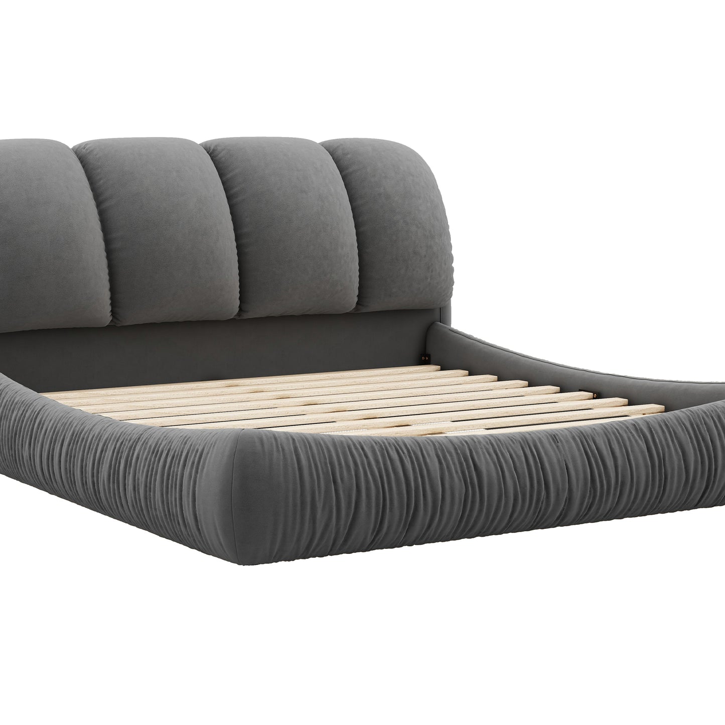 King Size Luxury Upholstered Bed with Thick Headboard, Velvet King Bed with Oversized Padded Backrest, Gray(Expect Arrive date 2024/3/15)