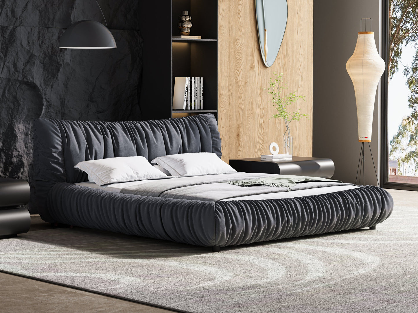 King Size Luxury Upholstered Platform Bed with Removable Cushion and Solid Wood Frame,suitable for Multiple heights of mattresses,DARK GREY