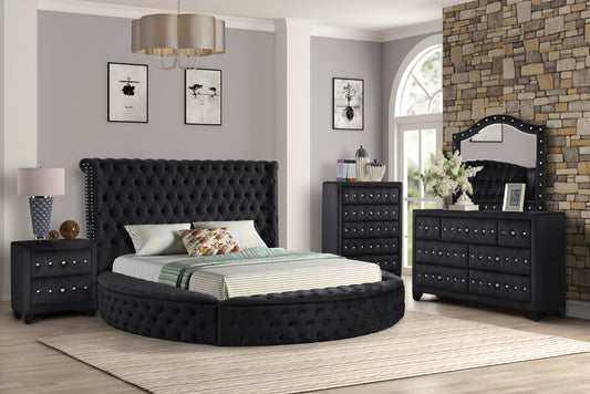 Queen 5 Pc Bedroom Set Made With Wood In Black Color