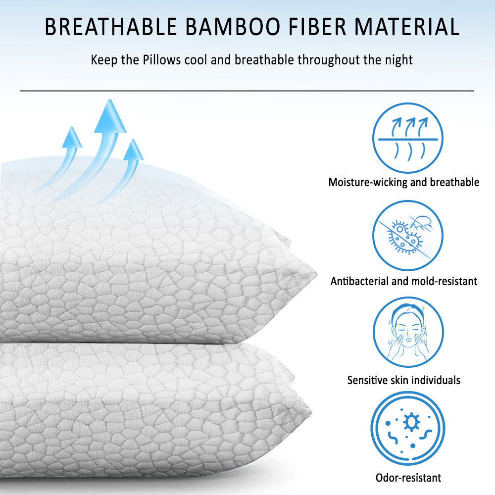 Bed Pillows for Sleeping, 1-Pack Memory Foam Pillow (20"x 26") with Adjustable Loft Cooling Bamboo Pillow for Side and Back Sleepers, Washable Removable Derived