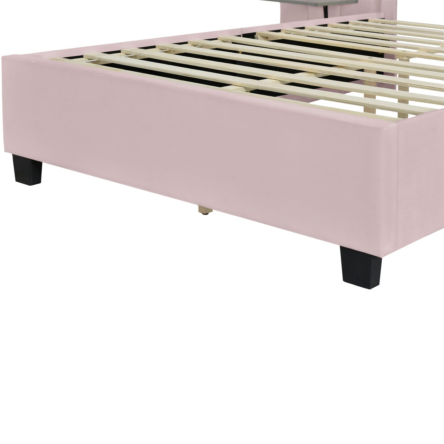 Full Size Upholstered Platform Bed with Big Headboard, Bedroom Furniture, Velvet, Pink