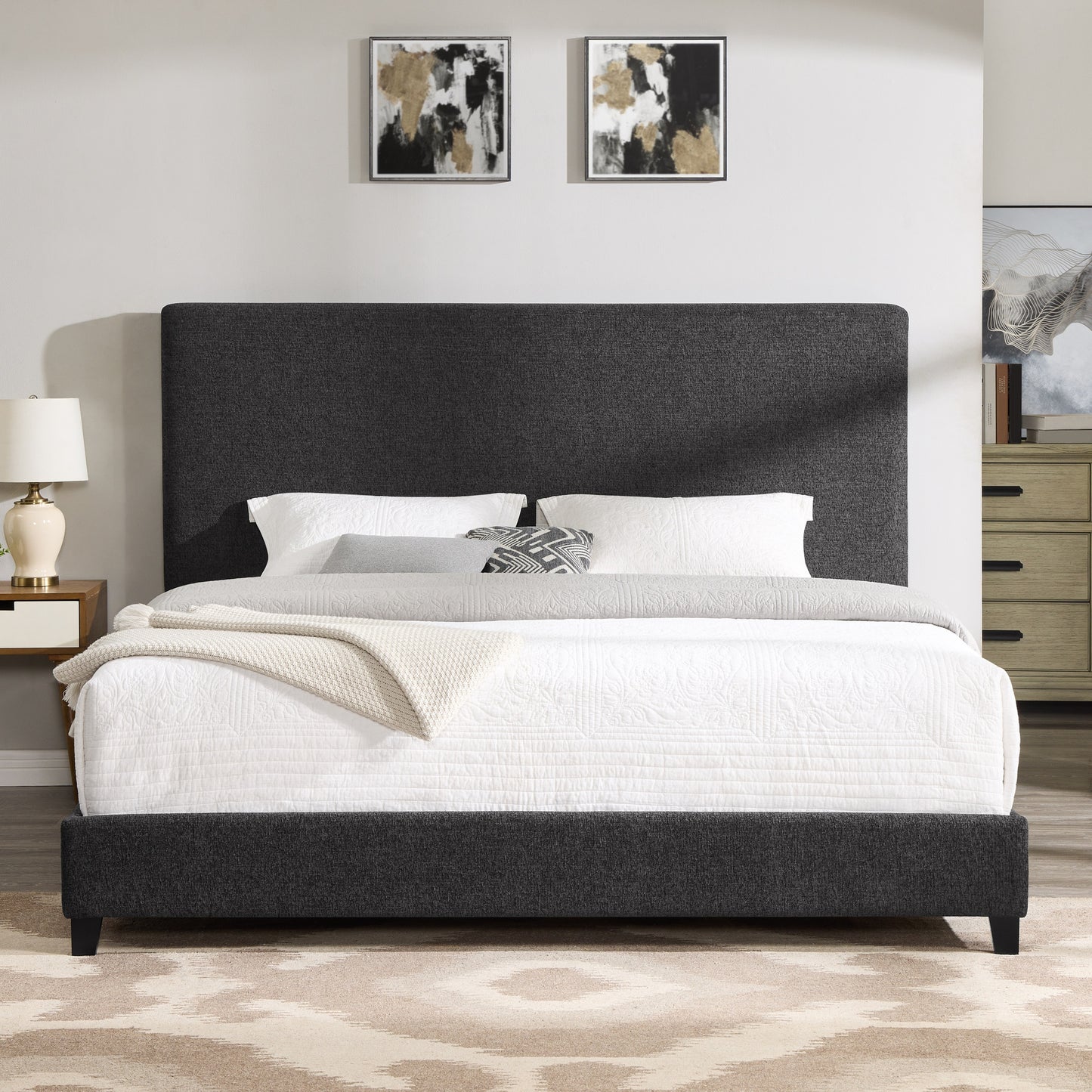 Bridgevine Home King Size Charcoal Grey Upholstered Platform Bed