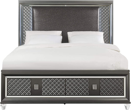 ACME Sawyer Queen Bed, PU & Metallic Gray (1Set/4Ctn) 27970Q