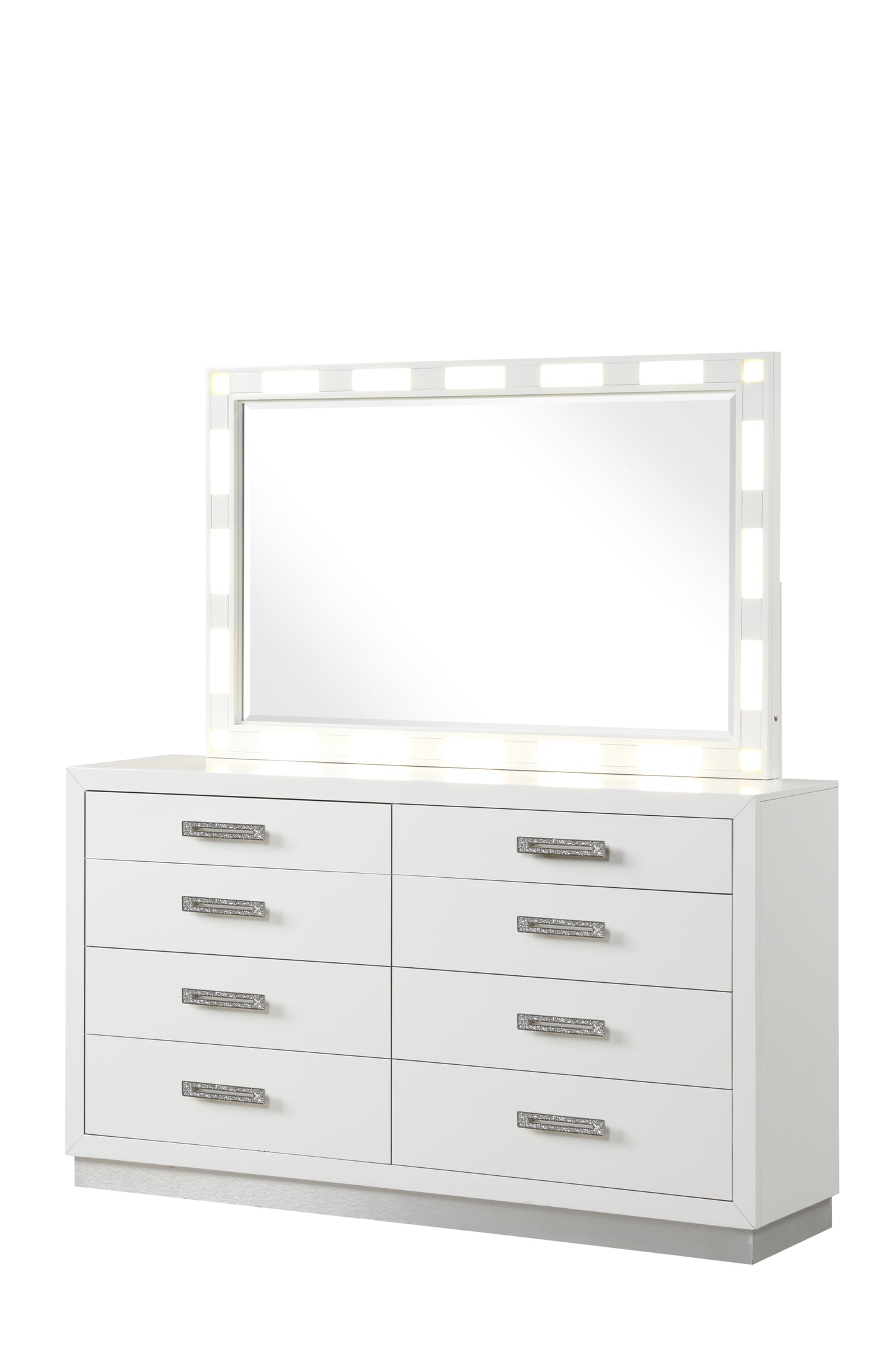 Juego de dormitorio Queen de 4 piezas con luces LED fabricado con madera en color blanco lechoso