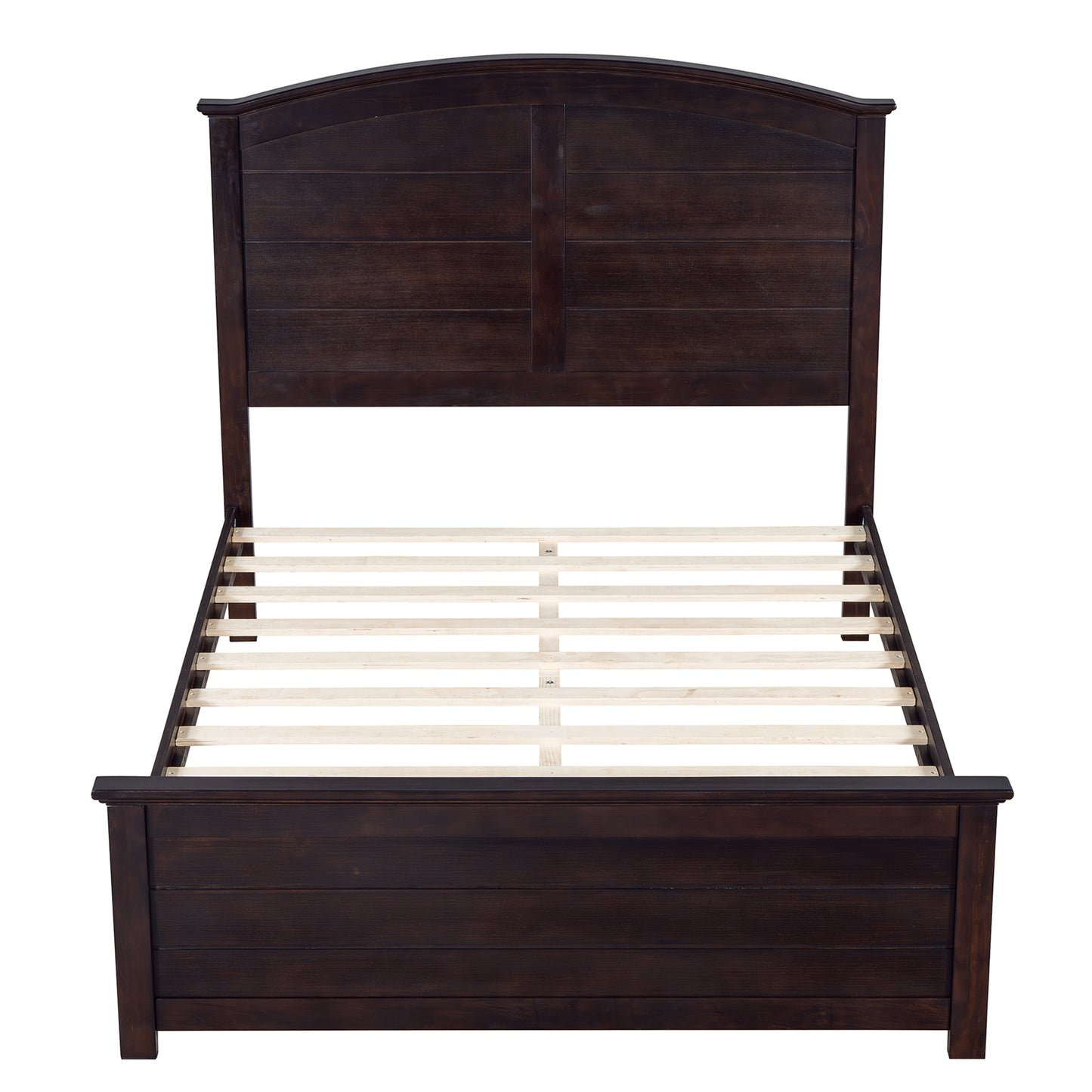 Farmhouse Wooden Platform Full Size Bed with Curl Design Headboard and Footboard for Teenager, Espresso