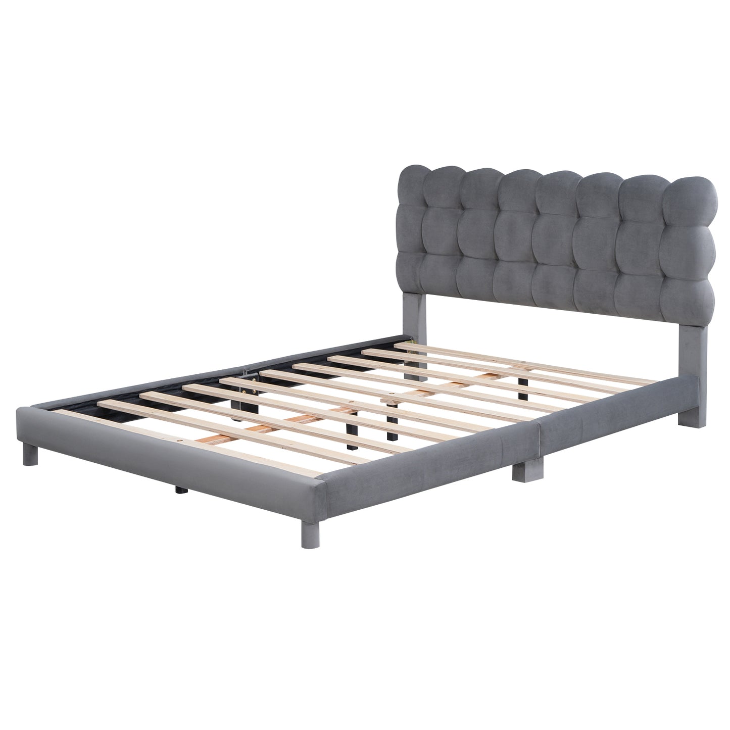 Full Size Upholstered Platform Bed with Soft Headboard,Gray