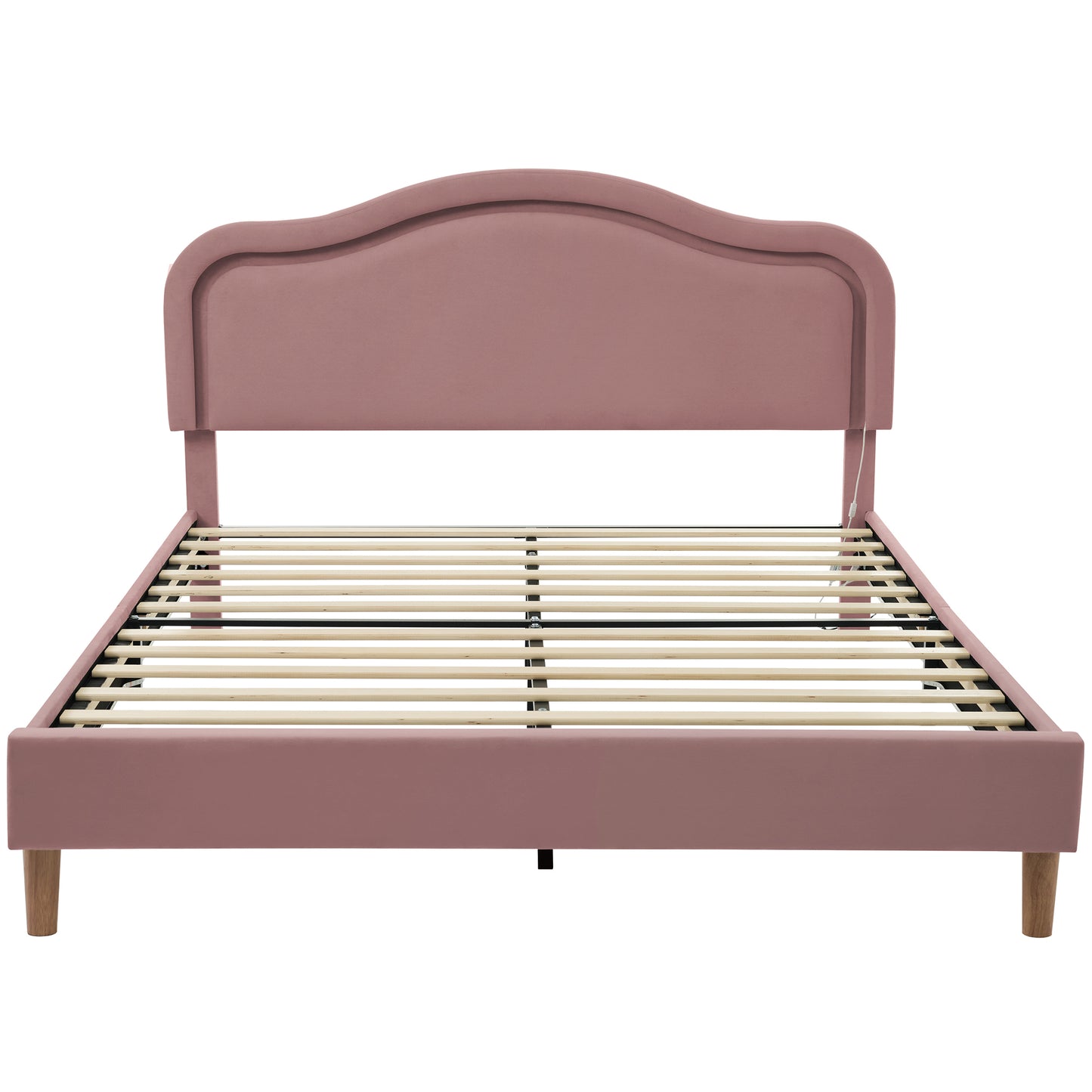 Queen Size Velvet Upholstered Smart LED Bed Frame with Adjustable Height Headboard,No Box Spring Needed,Easy Assembly,Pink