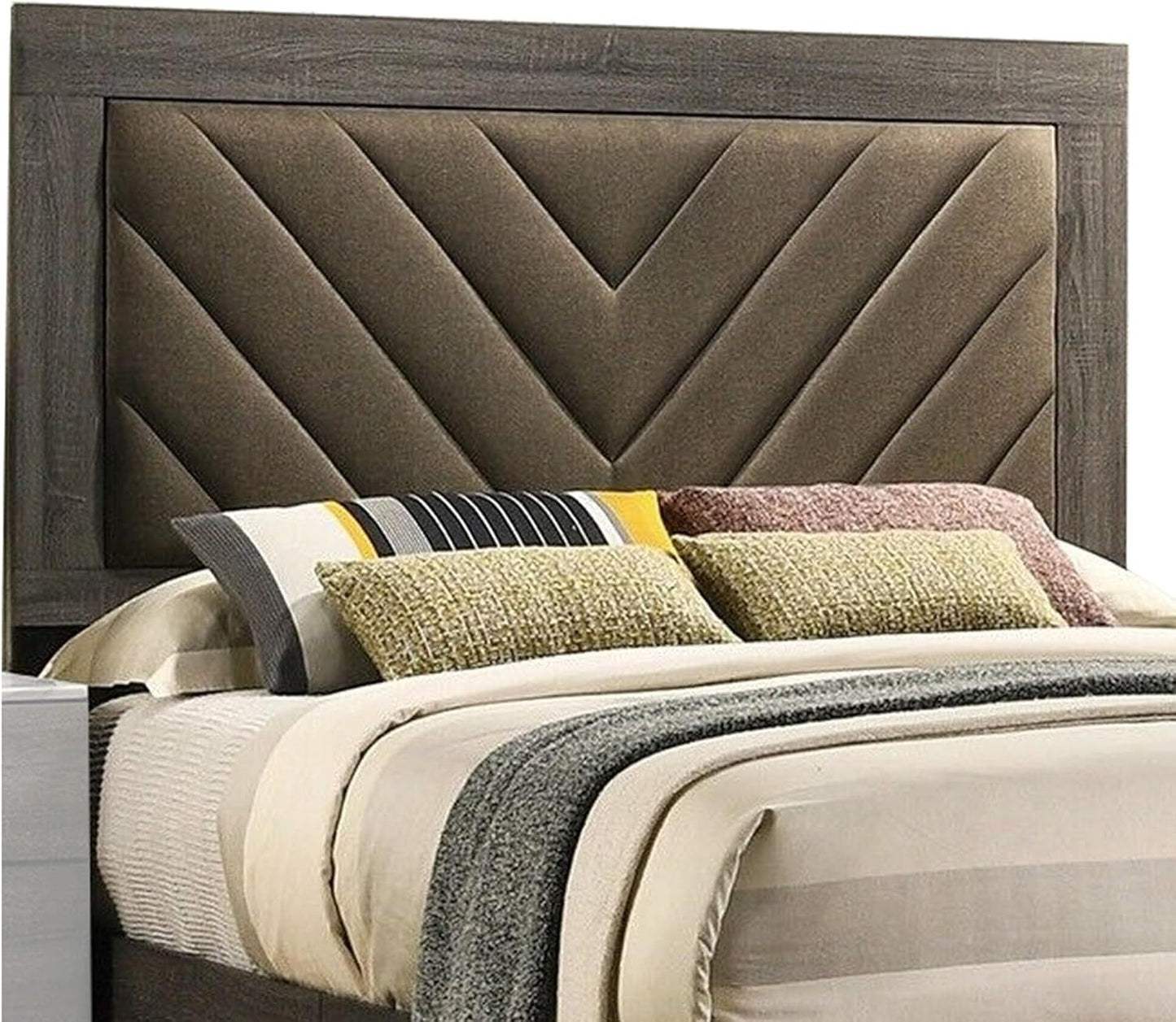 Contemporary 1pc California King Size Bed Bedroom Furniture Upholstered Headboard Rubberwood 1pc Bedframe Gray Finish