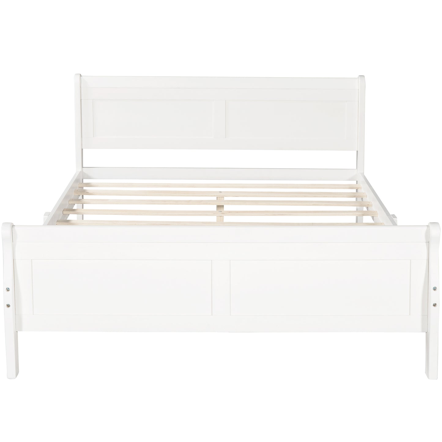 Cama con plataforma de madera de tamaño completo con cabecera y soporte de listones de madera (blanco)