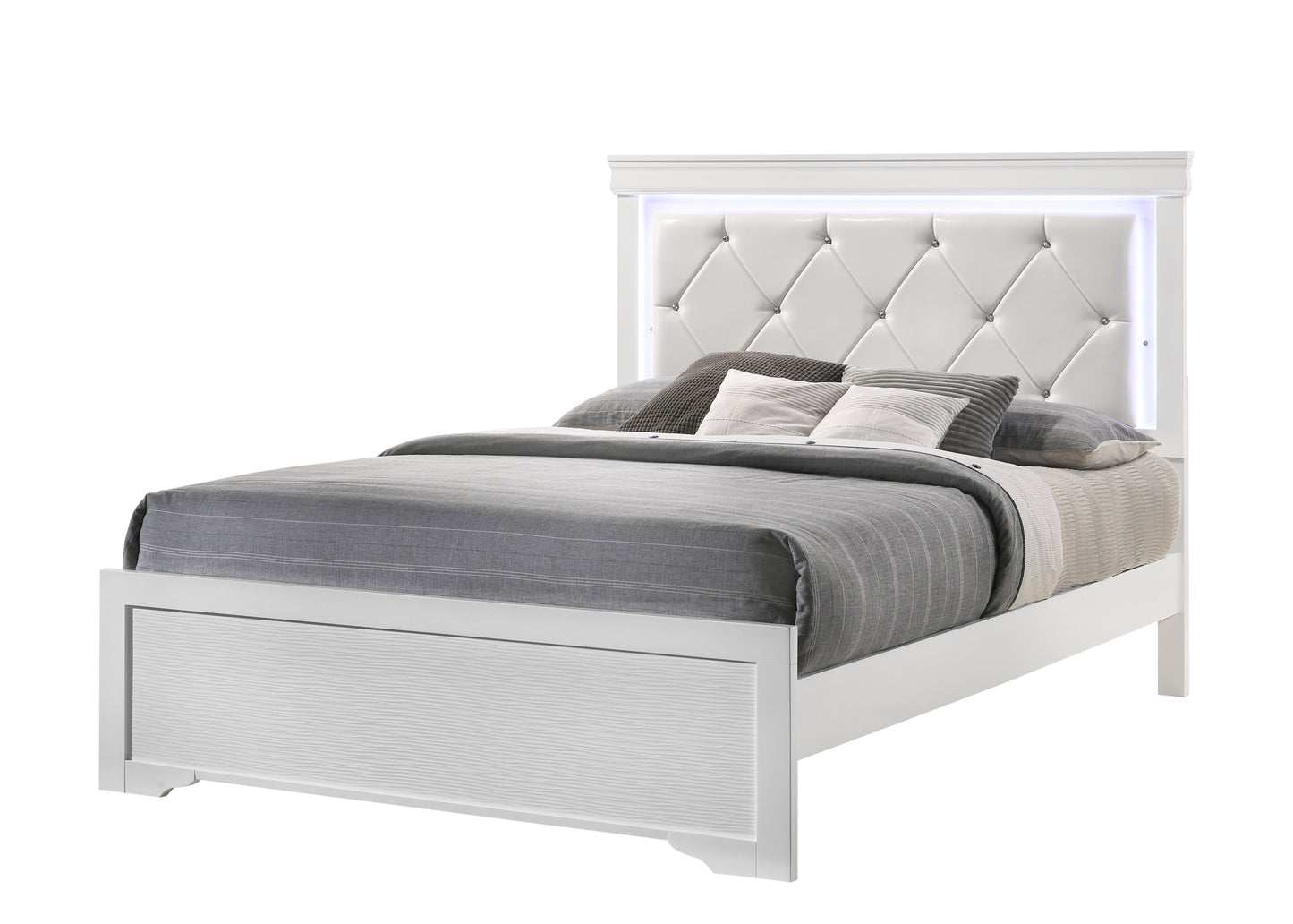 Queen 4 Piece LED Bedroom set made with Wood in White