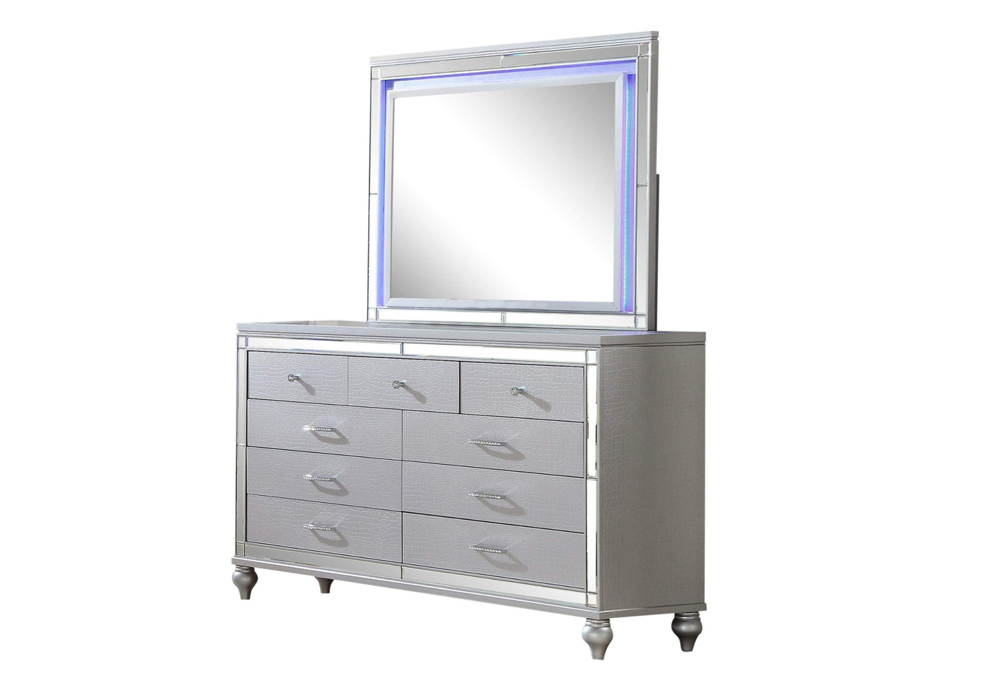 Full 5 PC LED Bedroom set made with wood in Silver Color