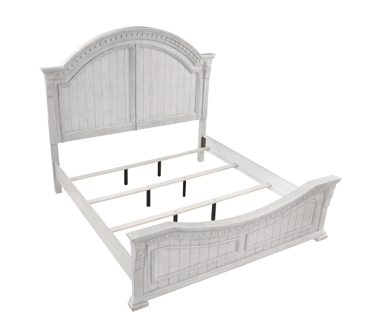 Juego de dormitorio de estilo transicional de 5 piezas tamaño queen fabricado con madera en color blanco antiguo