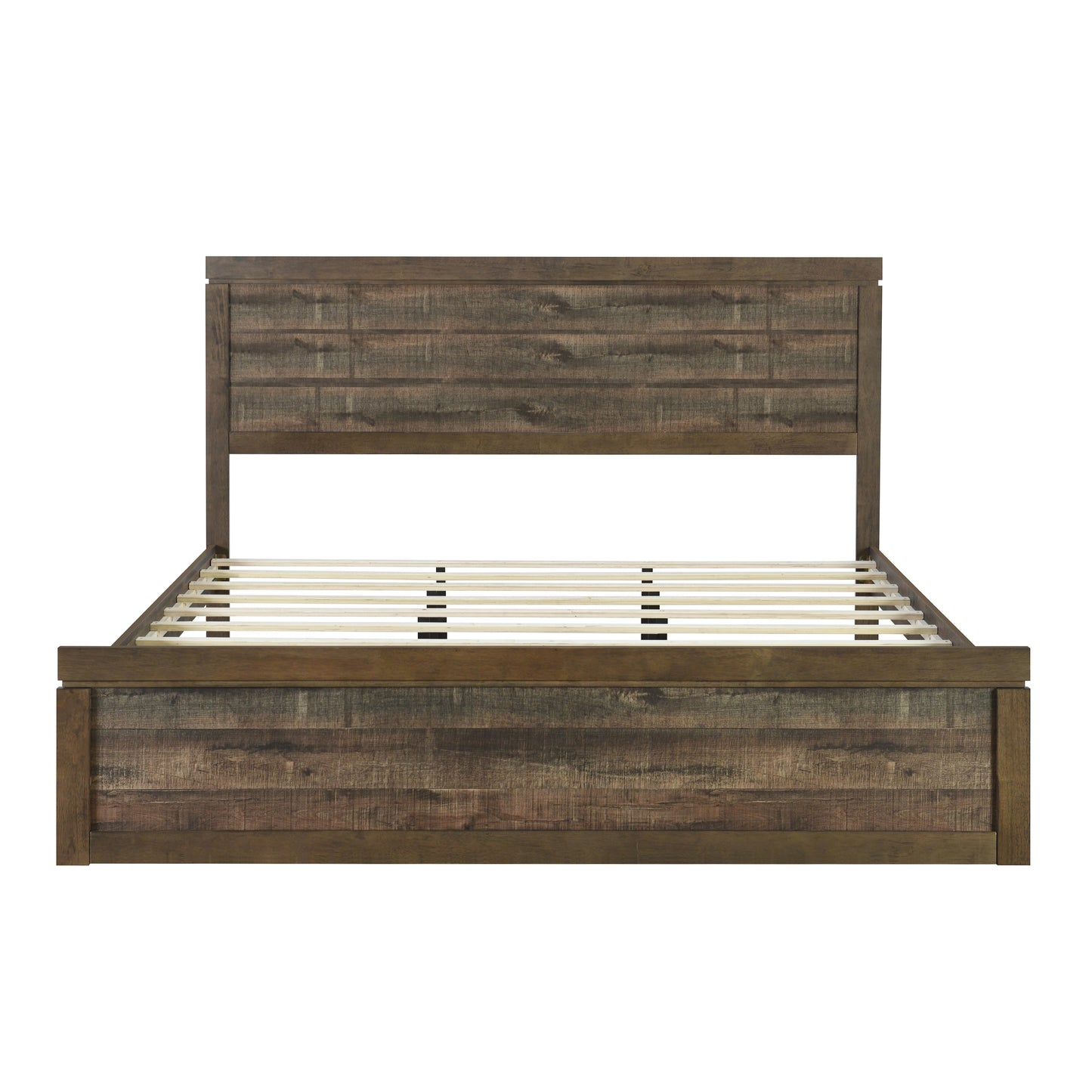 Vintage Farmhouse Style King Size Platform Bed with 10 Wooden Slats Support, No Box Spring Needed, Rustic Brown