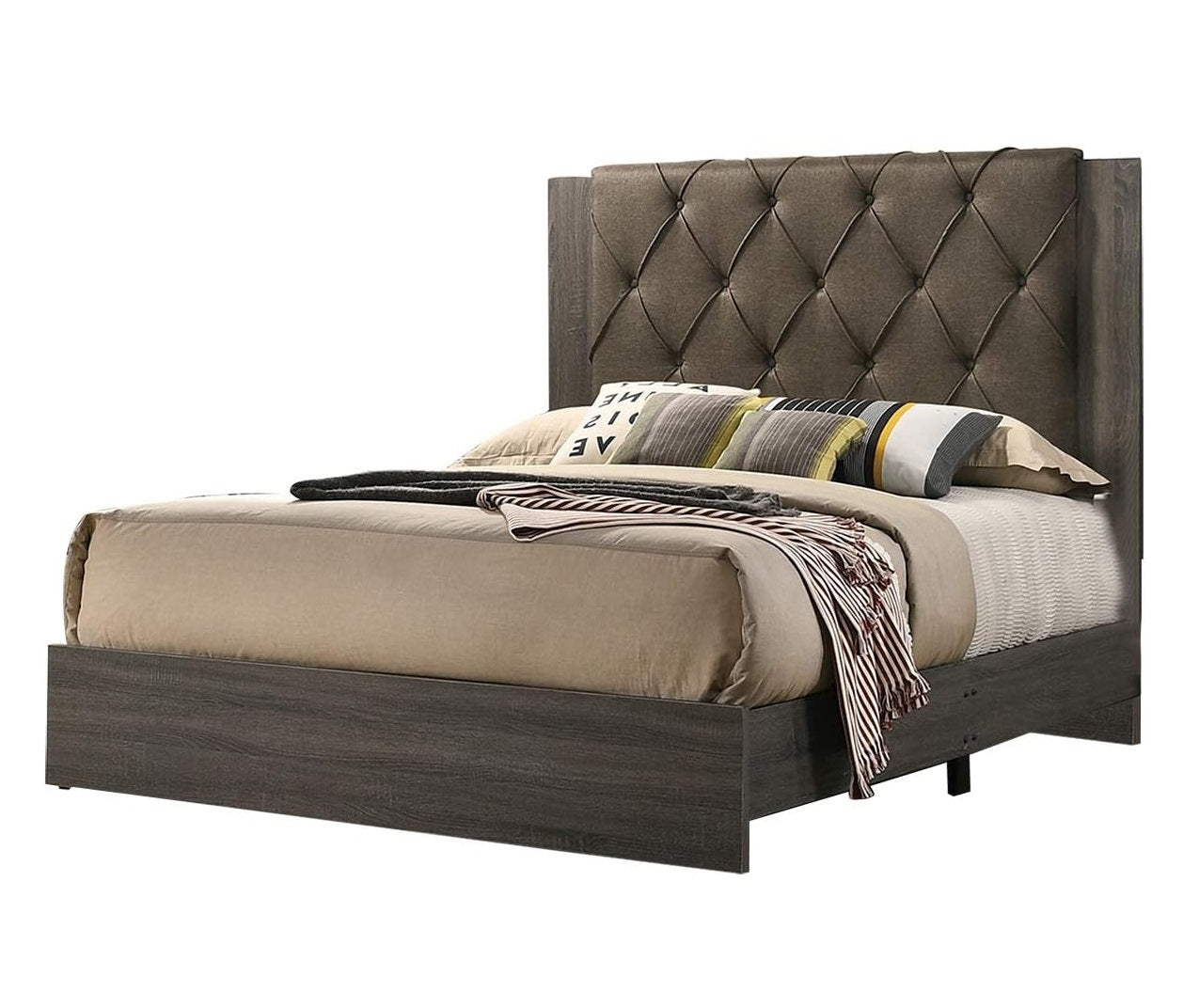 Contemporary 1pc California King Size Bed Bedroom Furniture Tufted Design Headboard Rubberwood 1pc Bedframe Gray Finish