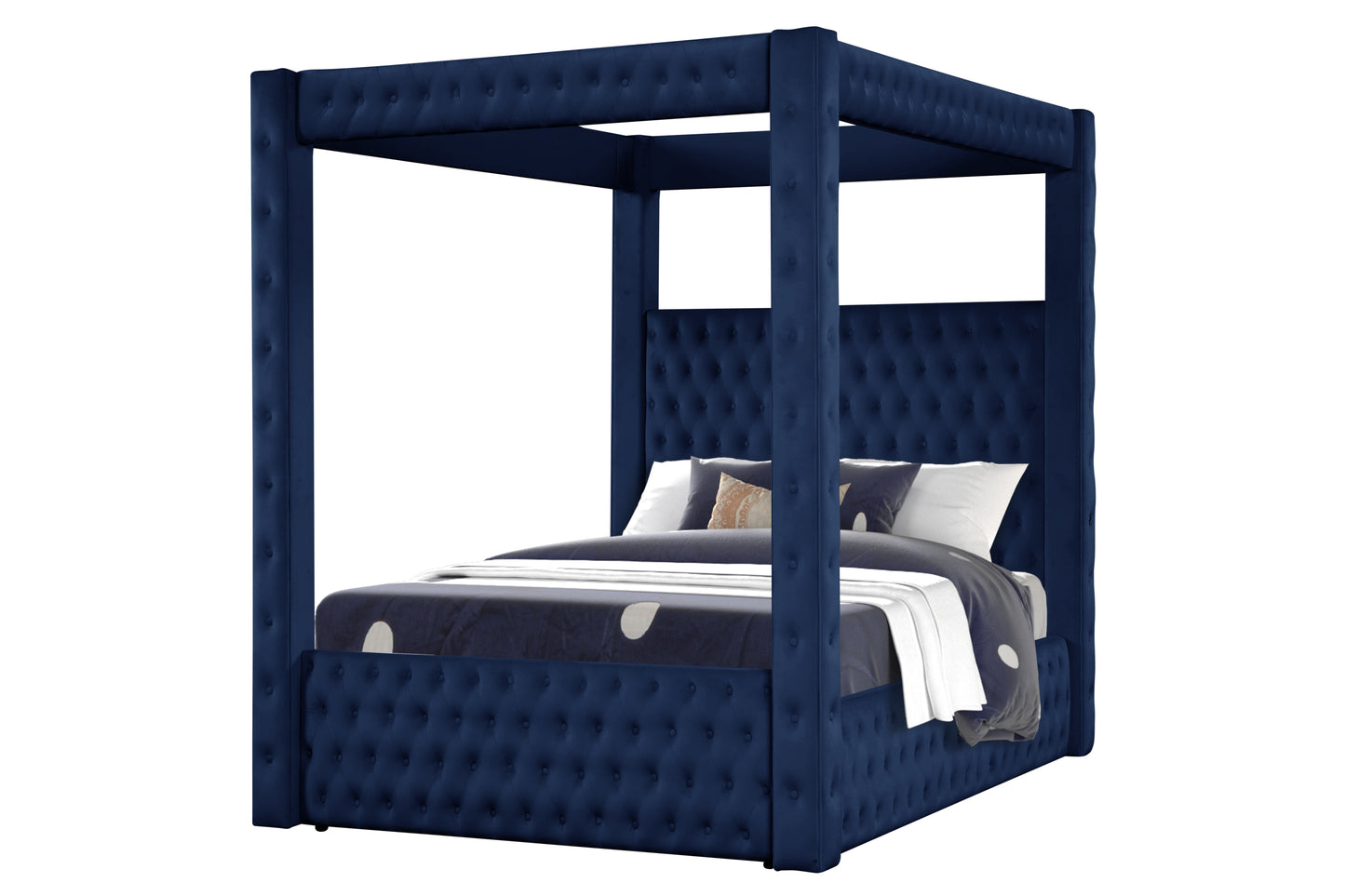 luxurious Four-Poster Queen 5 Pc Bedroom Set Made with Wood in Navy