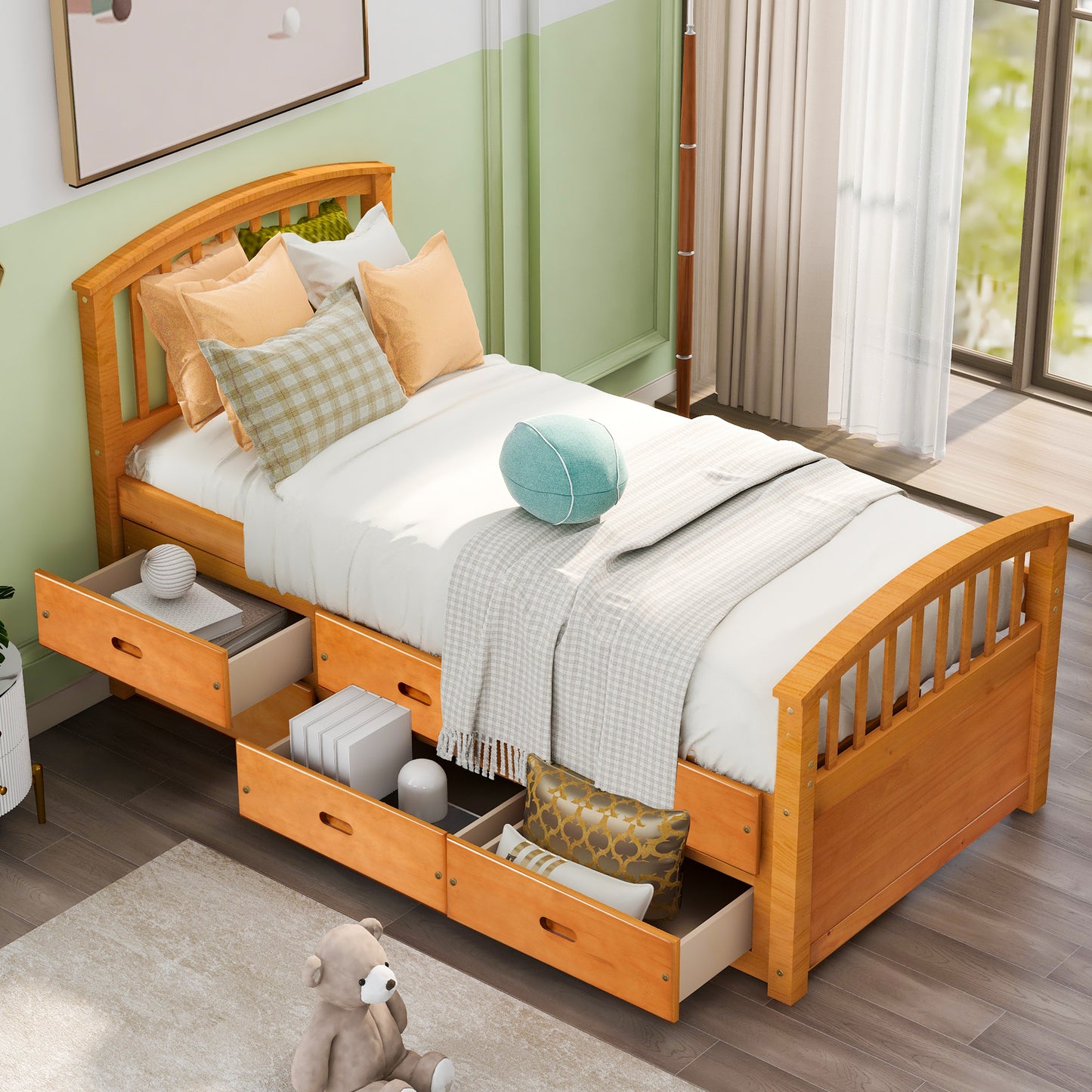 ORISFUR. Twin Size Platform Storage Bed Solid Wood Bed with 6 Drawers