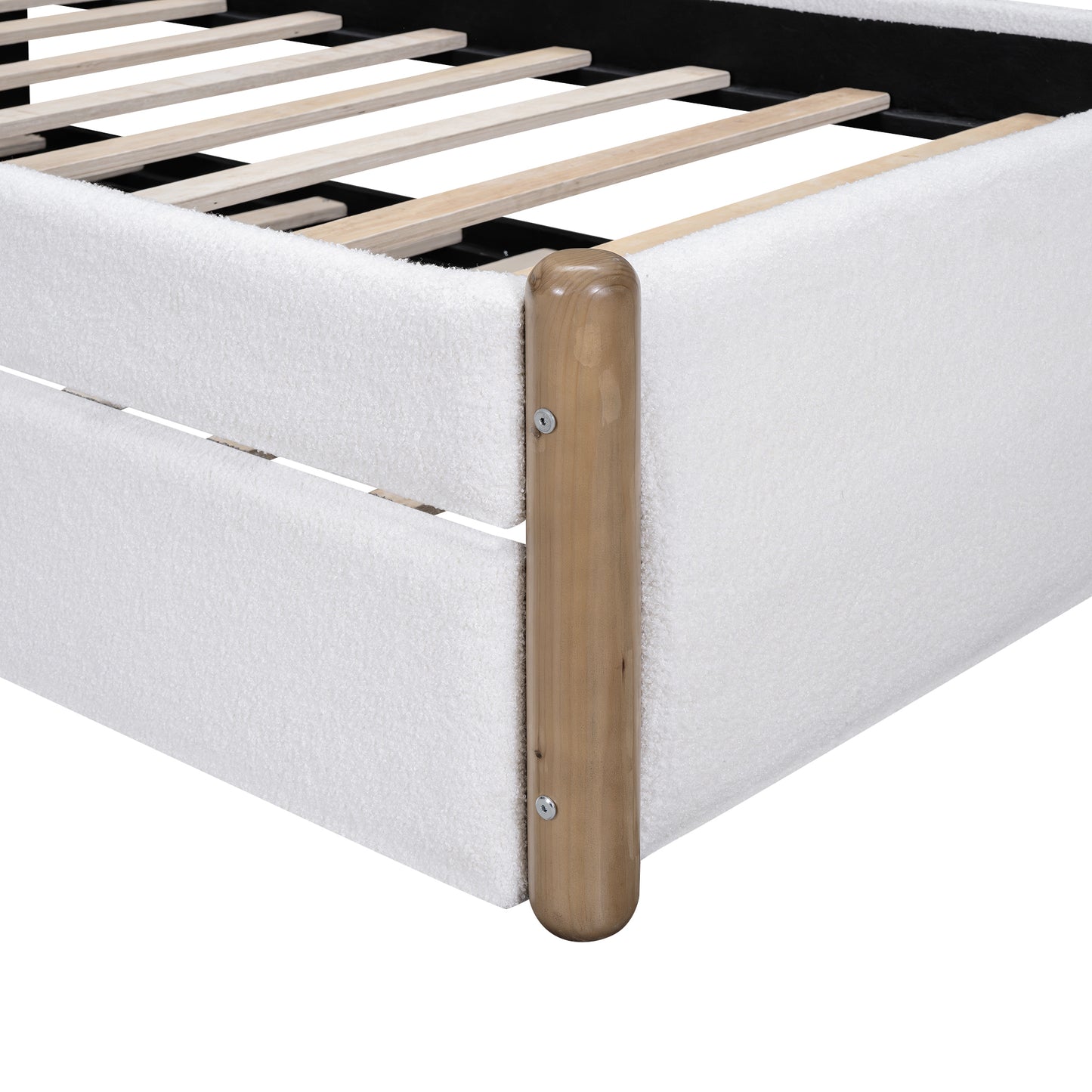 Lit plateforme rembourré pour lit simple avec pieds de support en bois et lit gigogne pour lit simple, blanc